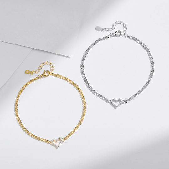 Open Heart Curb Chain Bracelet | Moissanite | Prm9124 - Bracelets | Singapore Jewellery, Wedding Rings &amp; Gifts | Same Day Delivery | Tiara.com.sg