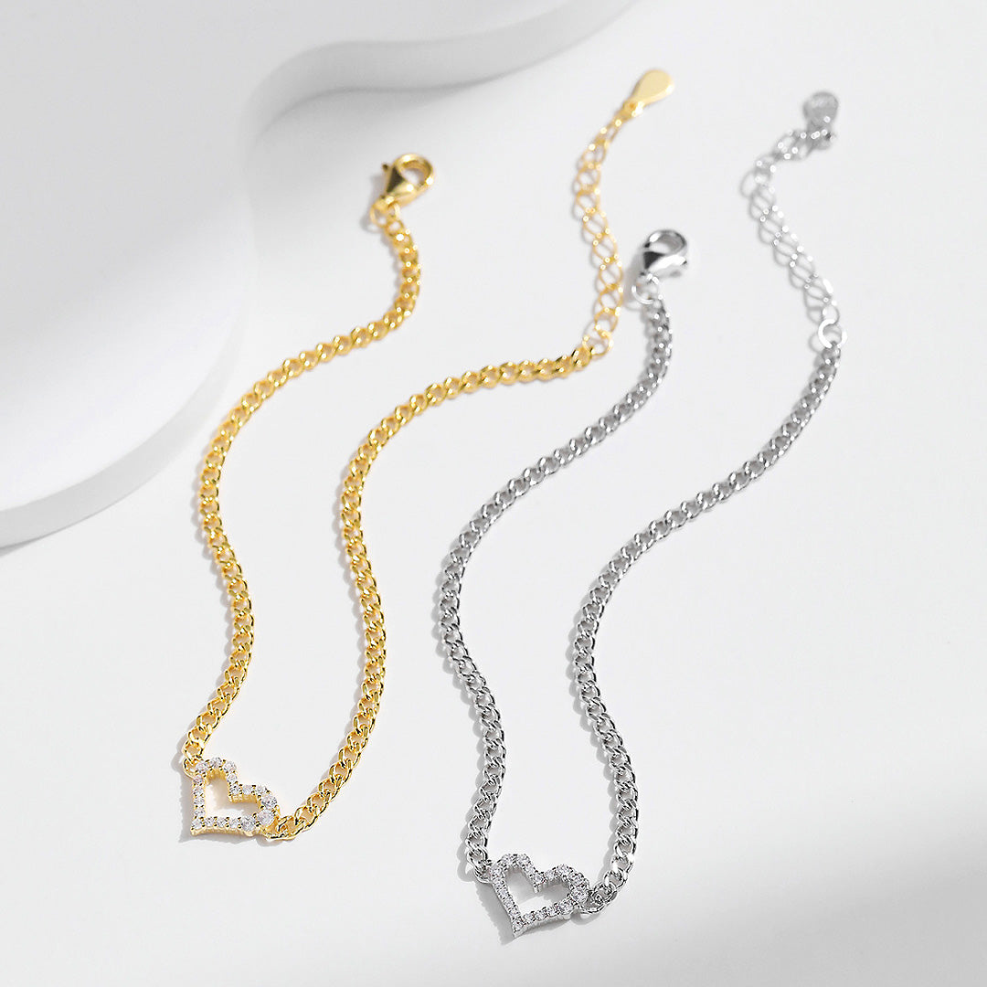 Open Heart Curb Chain Bracelet | Moissanite | Prm9124 - Bracelets | Singapore Jewellery, Wedding Rings &amp; Gifts | Same Day Delivery | Tiara.com.sg