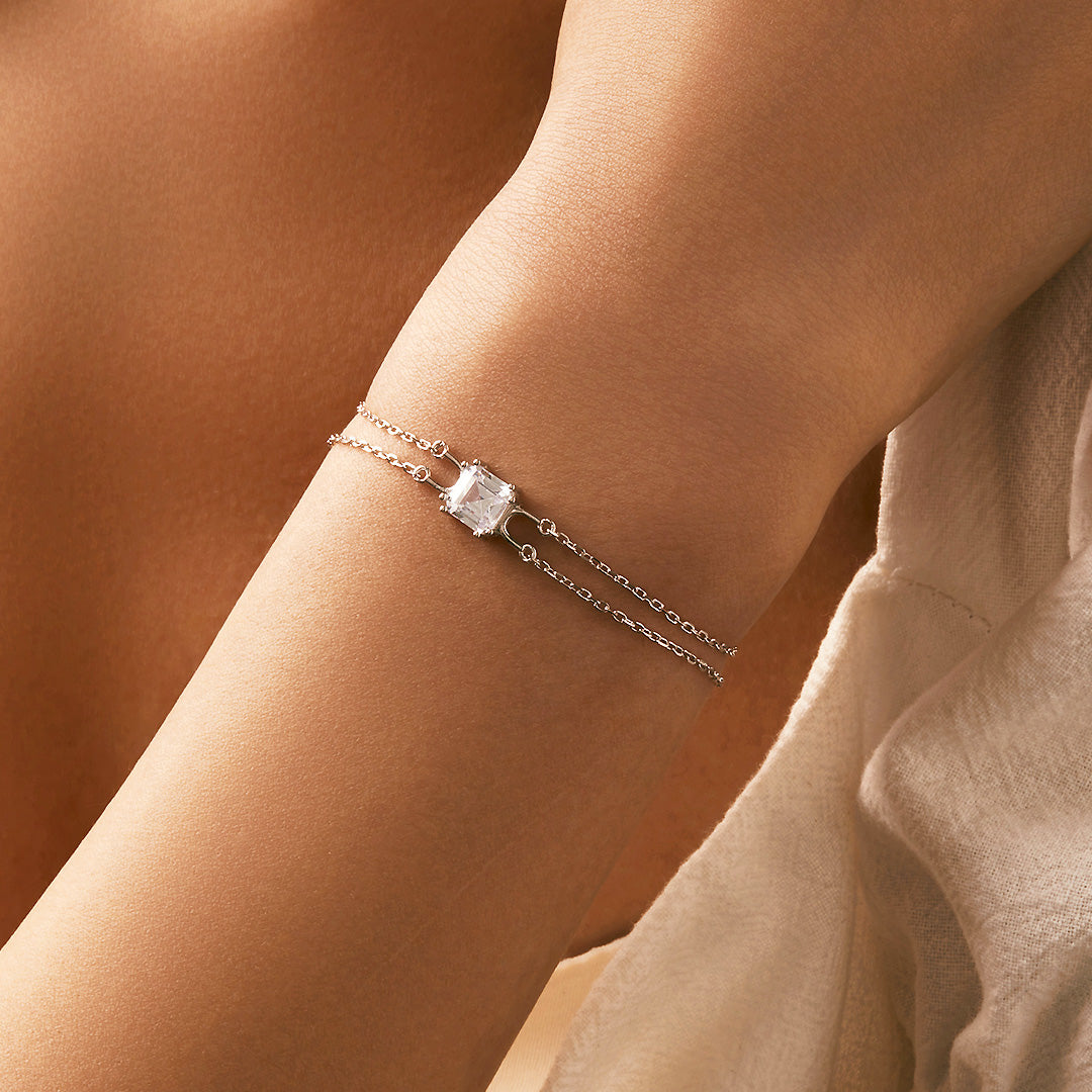 Princess Cut Double-Strand Bracelet | Diamond Simulant | Prm9125 - Bracelets | Singapore Jewellery, Wedding Rings & Gifts | Same Day Delivery | Tiara.com.sg