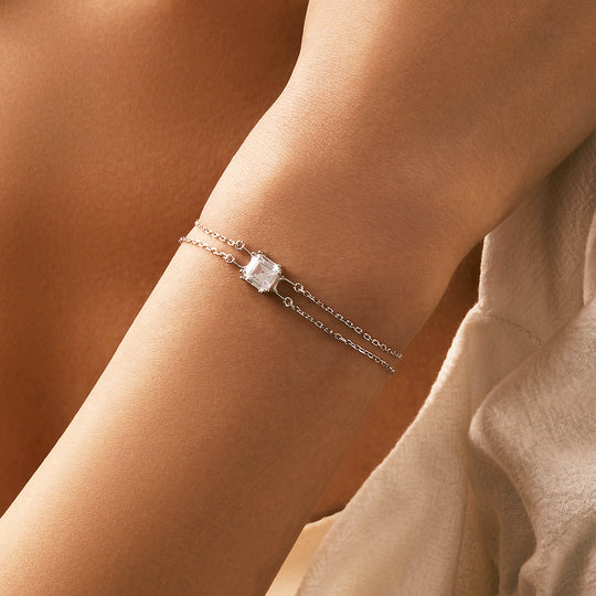 Princess Cut Double-Strand Bracelet | Diamond Simulant | Prm9125 - Bracelets | Singapore Jewellery, Wedding Rings &amp; Gifts | Same Day Delivery | Tiara.com.sg