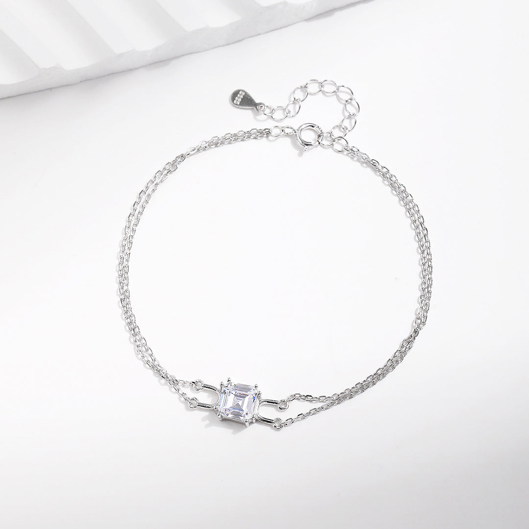 Princess Cut Double-Strand Bracelet | Diamond Simulant | Prm9125 - Bracelets | Singapore Jewellery, Wedding Rings &amp; Gifts | Same Day Delivery | Tiara.com.sg