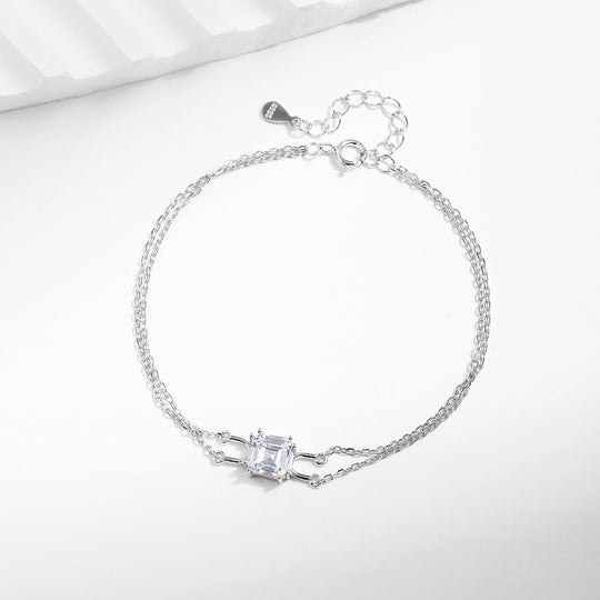 Princess Cut Double-Strand Bracelet | Diamond Simulant | Prm9125 - Bracelets | Singapore Jewellery, Wedding Rings &amp; Gifts | Same Day Delivery | Tiara.com.sg