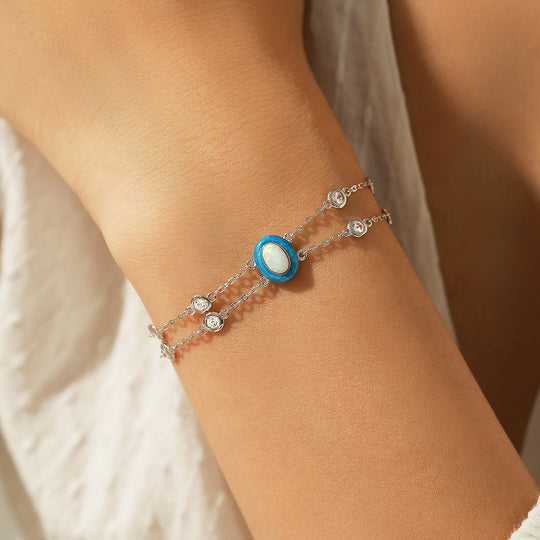 Blue Opal Double-Strand Bracelet | Diamond Simulant | Prm9126 - Bracelets | Singapore Jewellery, Wedding Rings &amp; Gifts | Same Day Delivery | Tiara.com.sg