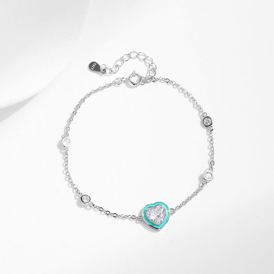 Turquoise Heart Solitaire Bracelet | Diamond Simulant | Prm9128 - Bracelets | Singapore Jewellery, Wedding Rings &amp; Gifts | Same Day Delivery | Tiara.com.sg