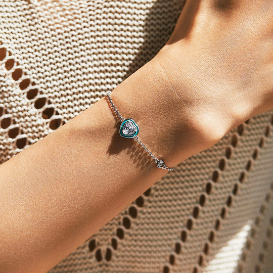 Turquoise Heart Solitaire Bracelet | Diamond Simulant | Prm9128 - Bracelets | Singapore Jewellery, Wedding Rings &amp; Gifts | Same Day Delivery | Tiara.com.sg