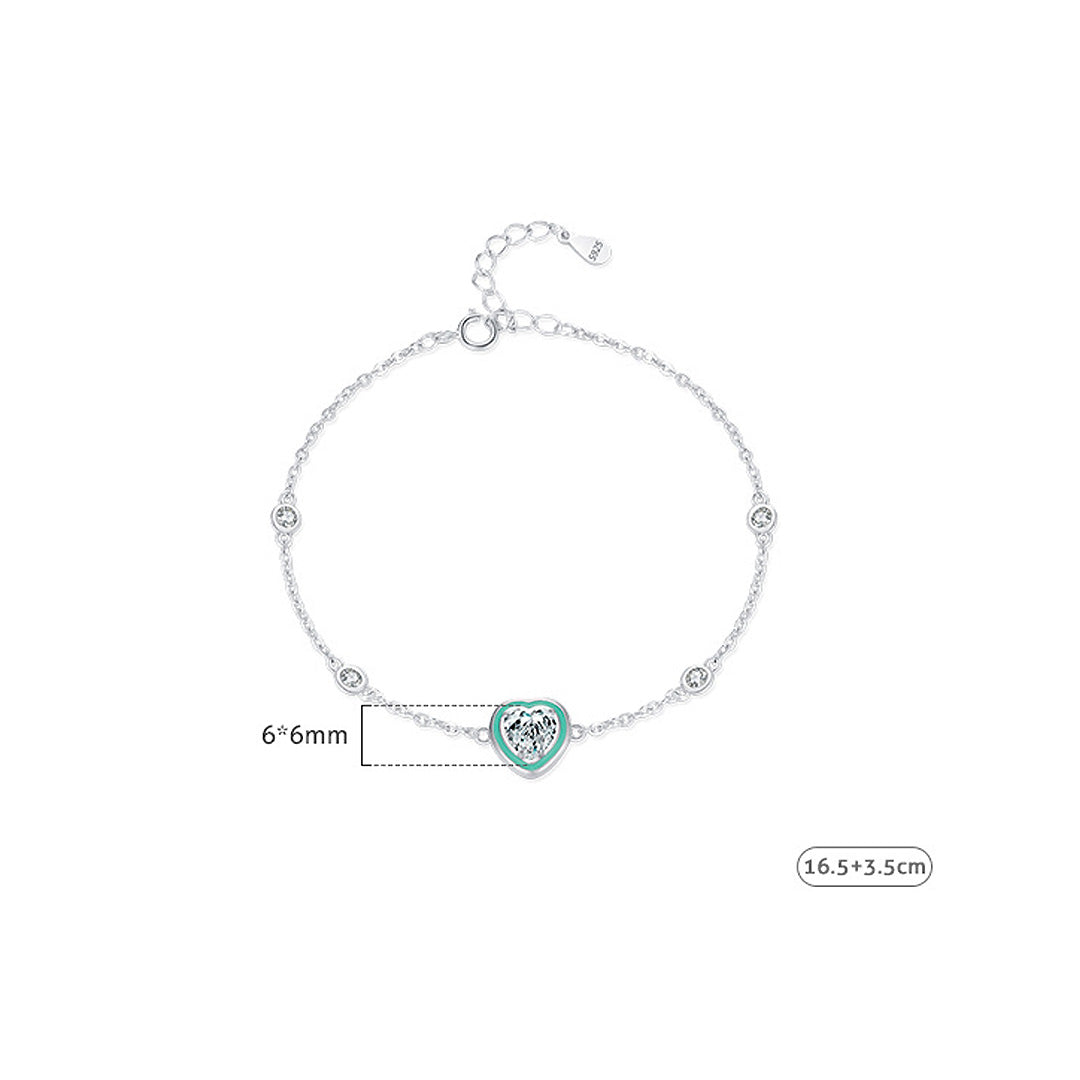 Turquoise Heart Solitaire Bracelet | Diamond Simulant | Prm9128 - Bracelets | Singapore Jewellery, Wedding Rings &amp; Gifts | Same Day Delivery | Tiara.com.sg