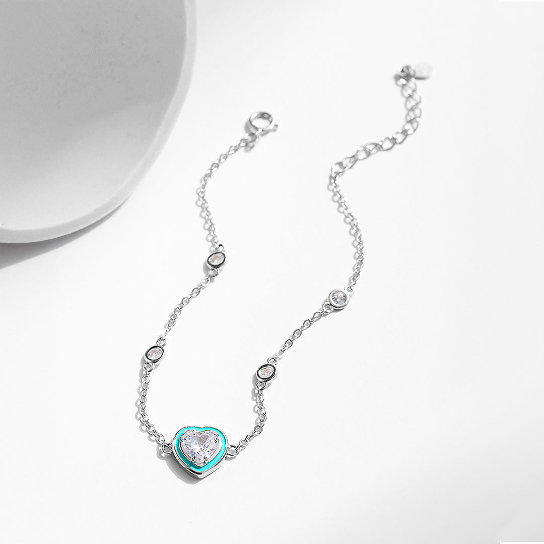 Turquoise Heart Solitaire Bracelet | Diamond Simulant | Prm9128 - Bracelets | Singapore Jewellery, Wedding Rings &amp; Gifts | Same Day Delivery | Tiara.com.sg