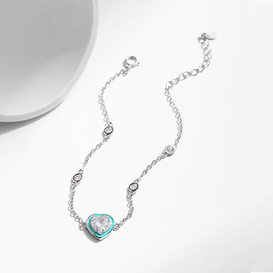 Turquoise Heart Solitaire Bracelet | Diamond Simulant | Prm9128 - Bracelets | Singapore Jewellery, Wedding Rings &amp; Gifts | Same Day Delivery | Tiara.com.sg