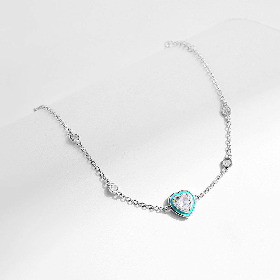 Turquoise Heart Solitaire Bracelet | Diamond Simulant | Prm9128 - Bracelets | Singapore Jewellery, Wedding Rings &amp; Gifts | Same Day Delivery | Tiara.com.sg