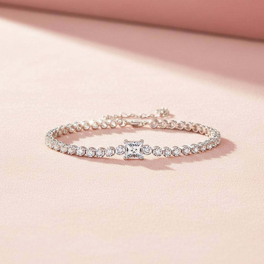 Princess Halo Tennis Bracelet | Moissanite | Prm9132 - Bracelets | Singapore Jewellery, Wedding Rings &amp; Gifts | Same Day Delivery | Tiara.com.sg