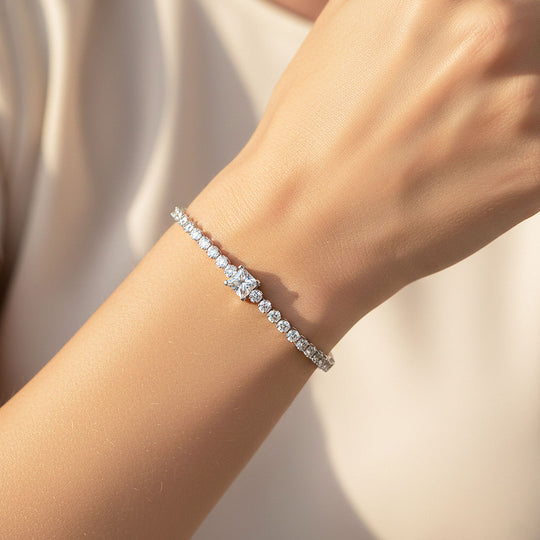 Princess Halo Tennis Bracelet | Moissanite | Prm9132 - Bracelets | Singapore Jewellery, Wedding Rings &amp; Gifts | Same Day Delivery | Tiara.com.sg