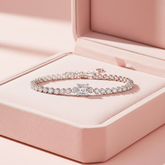 Princess Halo Tennis Bracelet | Moissanite | Prm9132 - Bracelets | Singapore Jewellery, Wedding Rings &amp; Gifts | Same Day Delivery | Tiara.com.sg