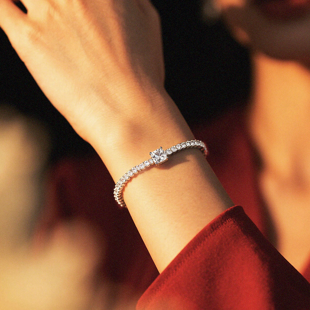 Princess Halo Tennis Bracelet | Moissanite | Prm9132 - Bracelets | Singapore Jewellery, Wedding Rings &amp; Gifts | Same Day Delivery | Tiara.com.sg