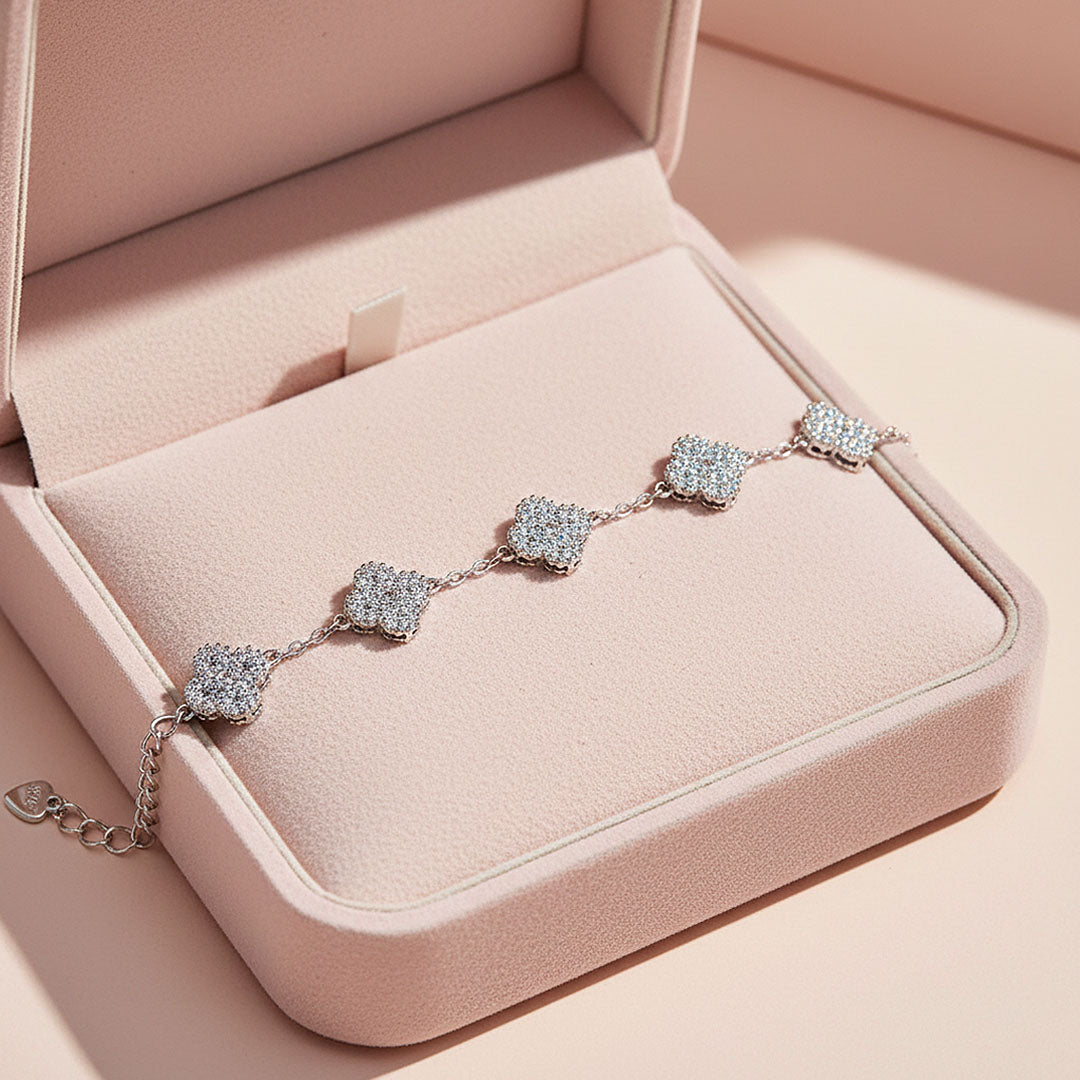 Pavé Clover Station Bracelet | Moissanite | Prm9133 - Bracelets | Singapore Jewellery, Wedding Rings &amp; Gifts | Same Day Delivery | Tiara.com.sg