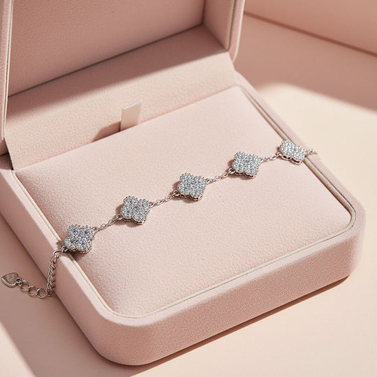 Pavé Clover Station Bracelet | Moissanite | Prm9133 - Bracelets | Singapore Jewellery, Wedding Rings &amp; Gifts | Same Day Delivery | Tiara.com.sg