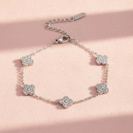 Pavé Clover Station Bracelet | Moissanite | Prm9133 - Bracelets | Singapore Jewellery, Wedding Rings &amp; Gifts | Same Day Delivery | Tiara.com.sg