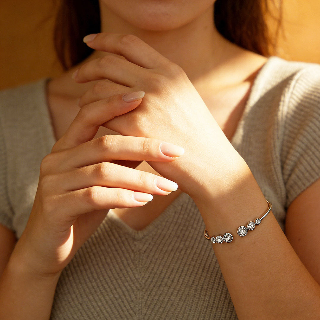 Bezel Moissanite Open Cuff Bangle | Prm9135 - Bracelets | Singapore Jewellery, Wedding Rings &amp; Gifts | Same Day Delivery | Tiara.com.sg