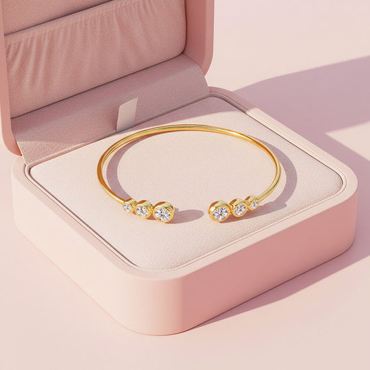 Bezel Moissanite Open Cuff Bangle | Prm9135 - Bracelets | Singapore Jewellery, Wedding Rings &amp; Gifts | Same Day Delivery | Tiara.com.sg