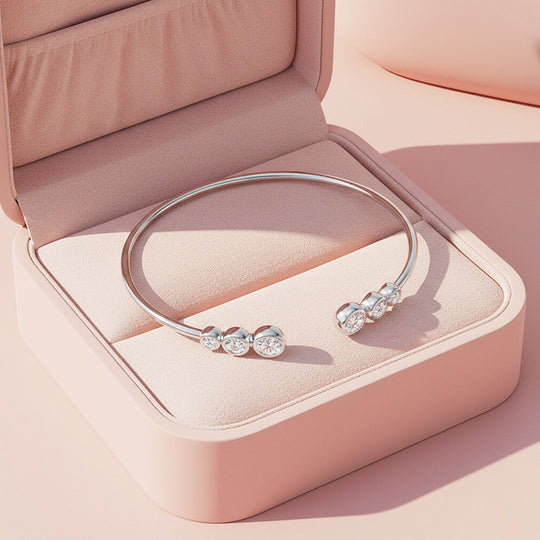 Bezel Moissanite Open Cuff Bangle | Prm9135 - Bracelets | Singapore Jewellery, Wedding Rings &amp; Gifts | Same Day Delivery | Tiara.com.sg