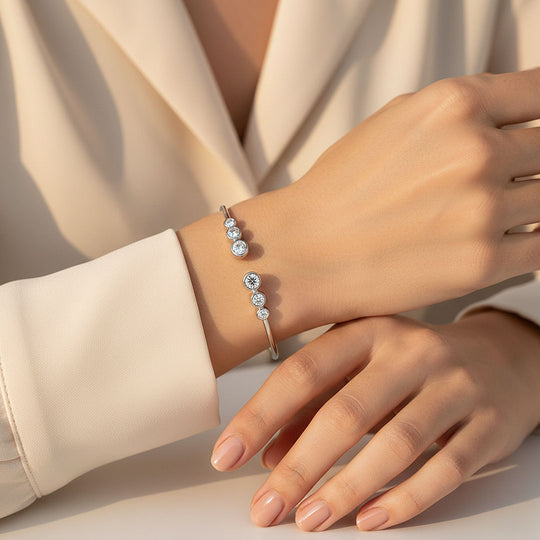 Bezel Moissanite Open Cuff Bangle | Prm9135 - Bracelets | Singapore Jewellery, Wedding Rings &amp; Gifts | Same Day Delivery | Tiara.com.sg