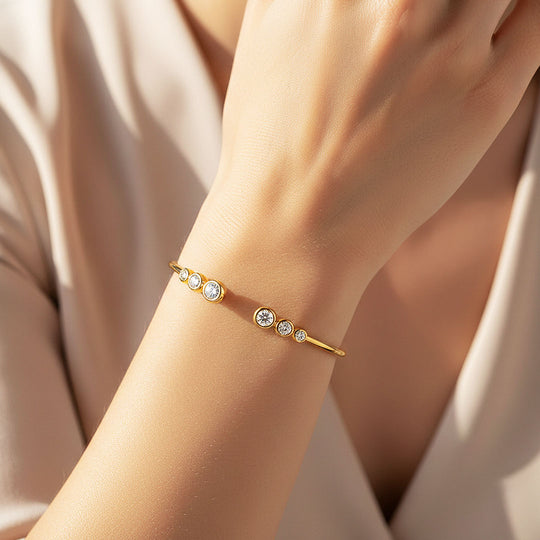 Bezel Moissanite Open Cuff Bangle | Prm9135 - Bracelets | Singapore Jewellery, Wedding Rings &amp; Gifts | Same Day Delivery | Tiara.com.sg