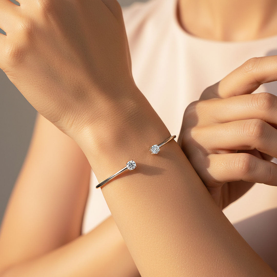 Open Cuff Solitaire Bangle | Moissanite | Prm9136 - Bracelets | Singapore Jewellery, Wedding Rings & Gifts | Same Day Delivery | Tiara.com.sg