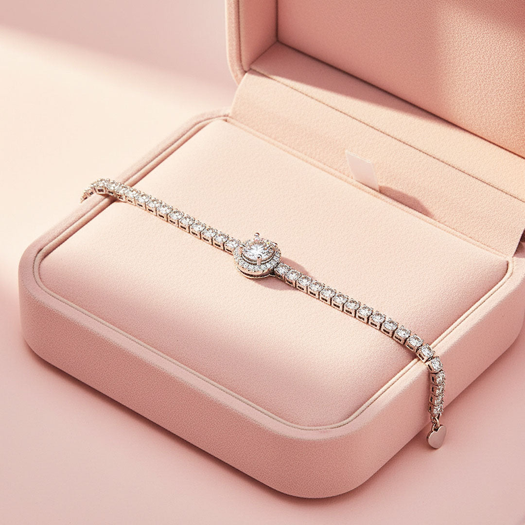 Halo Tennis Bracelet | Moissanite | Prm9137 - Bracelets | Singapore Jewellery, Wedding Rings &amp; Gifts | Same Day Delivery | Tiara.com.sg