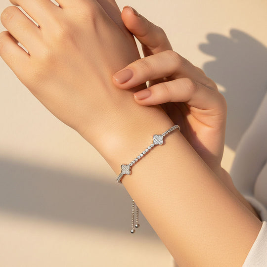 Clover Slider Tennis Bracelet | Diamond Simulant | Prm9138 - Bracelets | Singapore Jewellery, Wedding Rings &amp; Gifts | Same Day Delivery | Tiara.com.sg