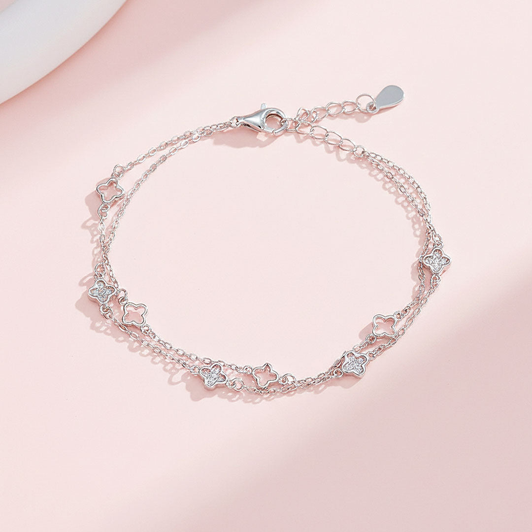 Double-Layer Clover Bracelet | Diamond Simulant | Prm9139 - Bracelets | Singapore Jewellery, Wedding Rings & Gifts | Same Day Delivery | Tiara.com.sg