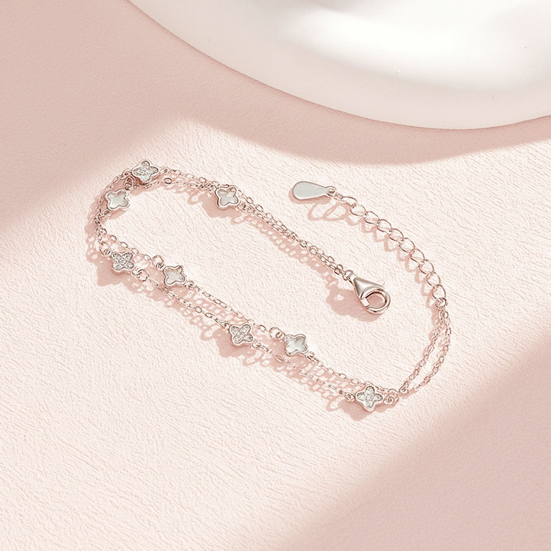 Double-Layer Clover Bracelet | Diamond Simulant | Prm9139 - Bracelets | Singapore Jewellery, Wedding Rings &amp; Gifts | Same Day Delivery | Tiara.com.sg