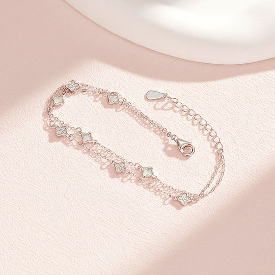 Double-Layer Clover Bracelet | Diamond Simulant | Prm9139 - Bracelets | Singapore Jewellery, Wedding Rings &amp; Gifts | Same Day Delivery | Tiara.com.sg