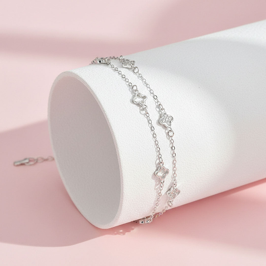 Double-Layer Clover Bracelet | Diamond Simulant | Prm9139 - Bracelets | Singapore Jewellery, Wedding Rings &amp; Gifts | Same Day Delivery | Tiara.com.sg