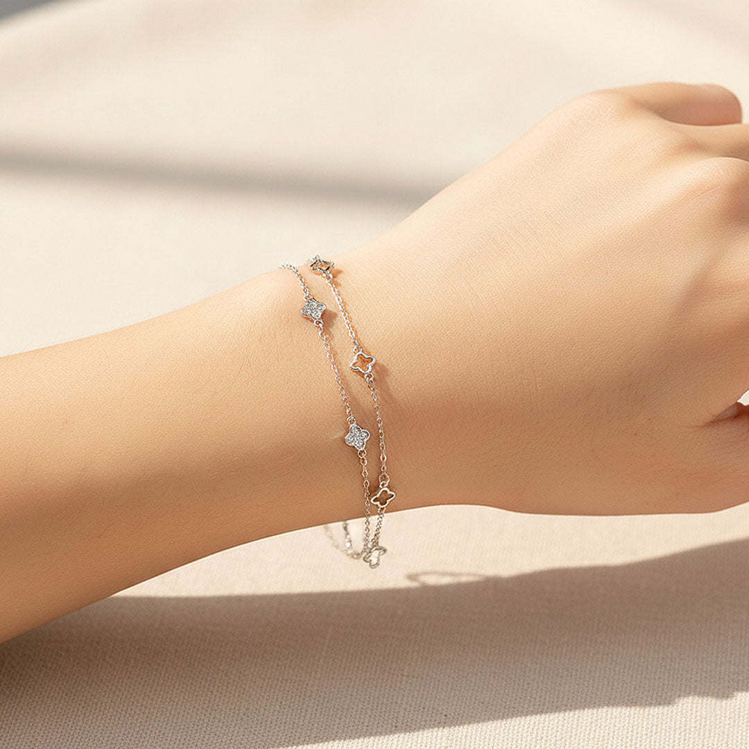 Double-Layer Clover Bracelet | Diamond Simulant | Prm9139 - Bracelets | Singapore Jewellery, Wedding Rings &amp; Gifts | Same Day Delivery | Tiara.com.sg