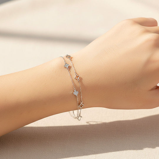 Double-Layer Clover Bracelet | Diamond Simulant | Prm9139 - Bracelets | Singapore Jewellery, Wedding Rings &amp; Gifts | Same Day Delivery | Tiara.com.sg