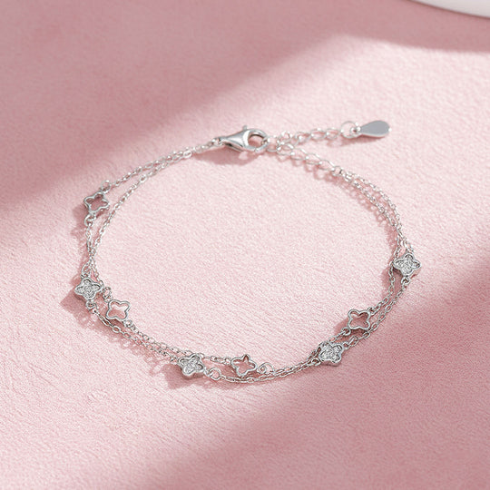 Double-Layer Clover Bracelet | Diamond Simulant | Prm9139 - Bracelets | Singapore Jewellery, Wedding Rings &amp; Gifts | Same Day Delivery | Tiara.com.sg