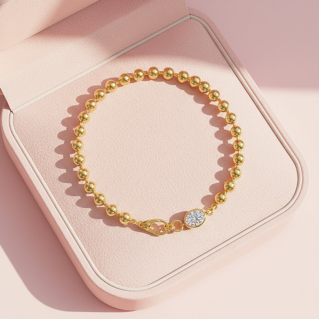 Oval Bezel Bead Bracelet | Moissanite | Prm9141 - Bracelets | Singapore Jewellery, Wedding Rings & Gifts | Same Day Delivery | Tiara.com.sg