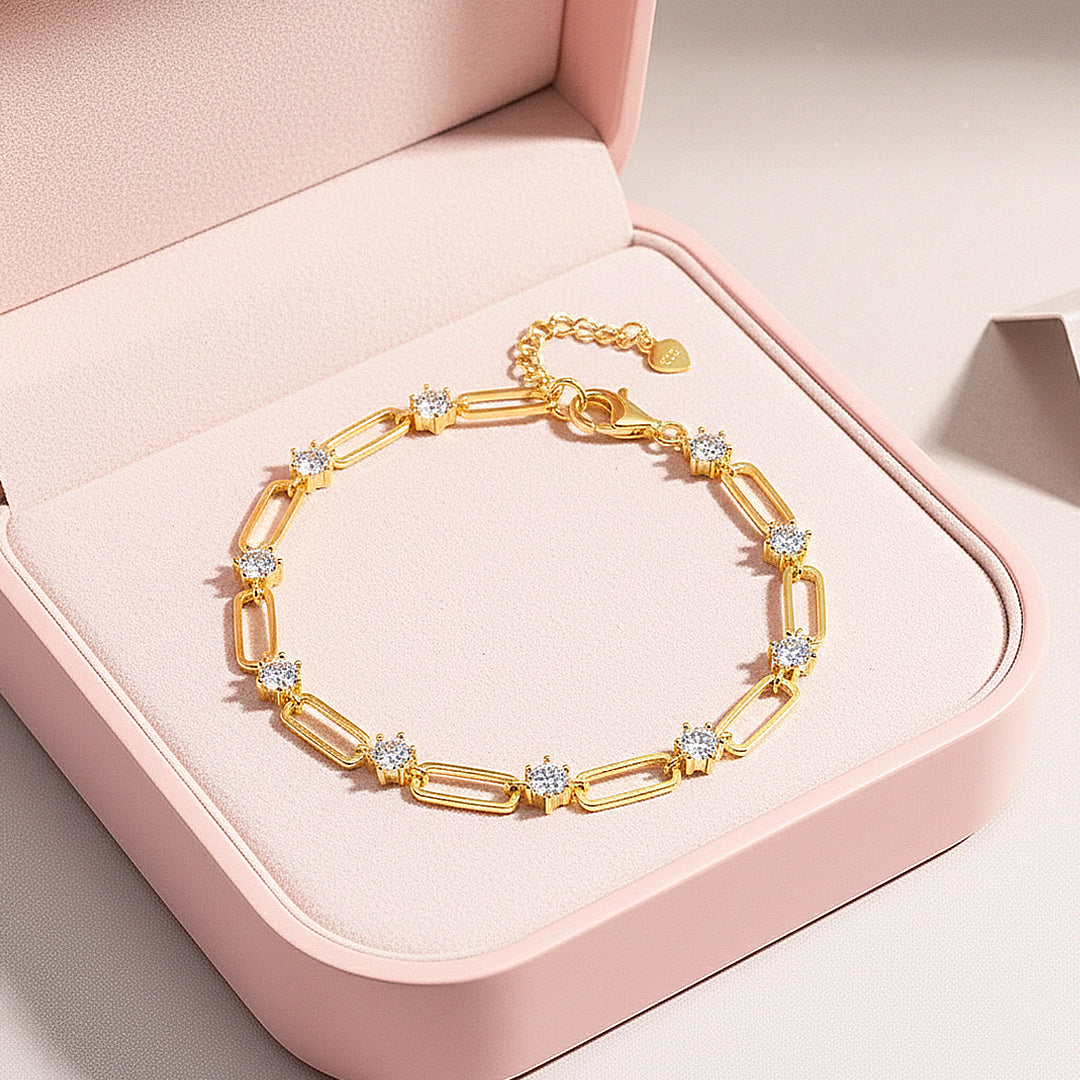Gold Paperclip Link Bracelet | Moissanite | Prm9142 - Bracelets | Singapore Jewellery, Wedding Rings & Gifts | Same Day Delivery | Tiara.com.sg