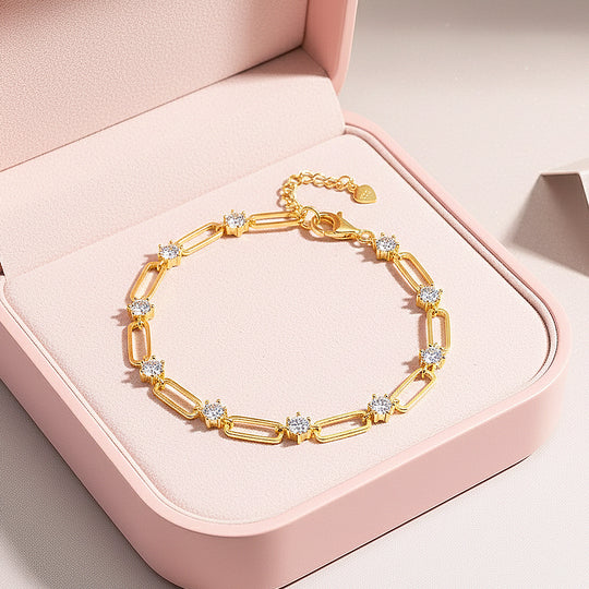 Gold Paperclip Link Bracelet | Moissanite | Prm9142 - Bracelets | Singapore Jewellery, Wedding Rings &amp; Gifts | Same Day Delivery | Tiara.com.sg