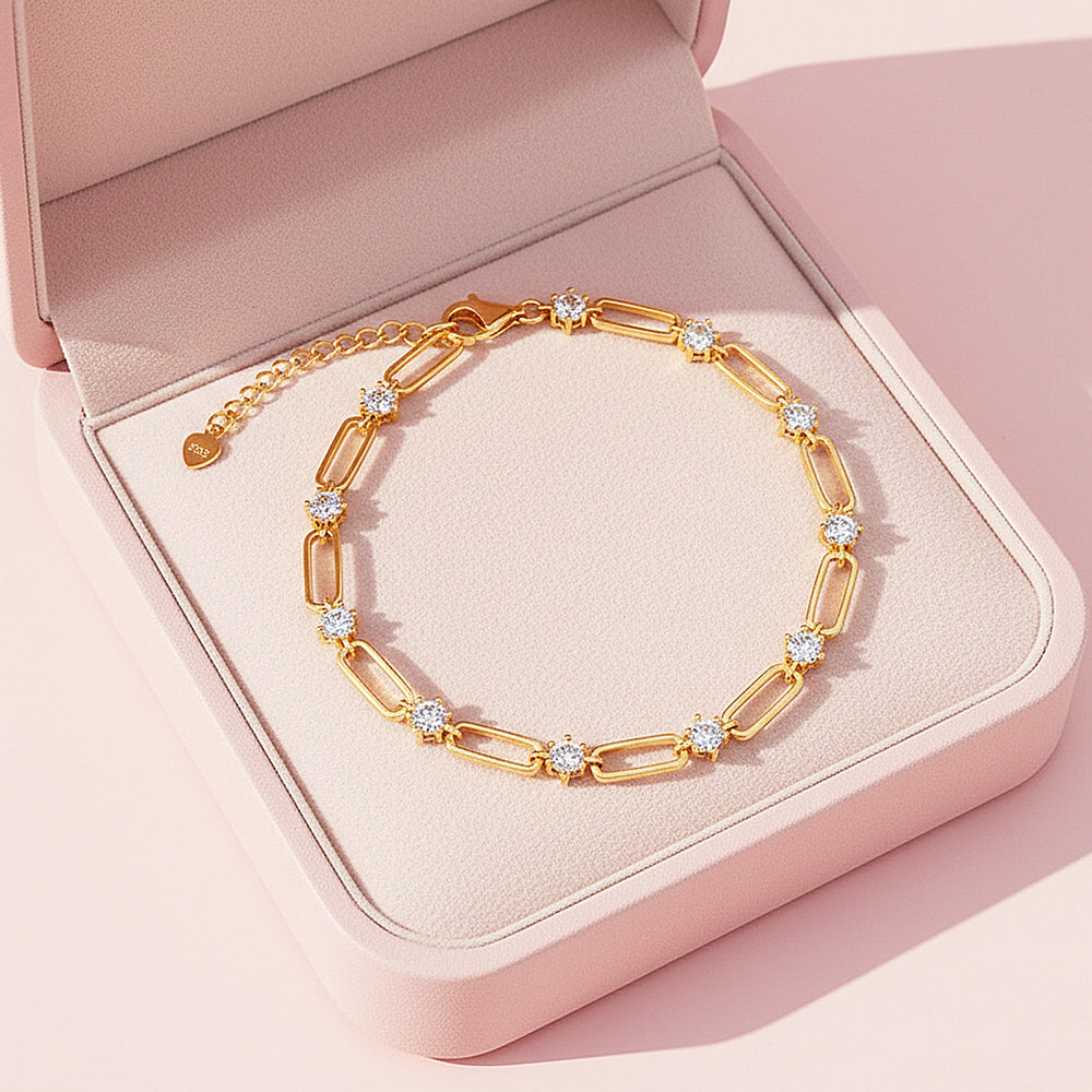Gold Paperclip Link Bracelet | Moissanite | Prm9142 - Bracelets | Singapore Jewellery, Wedding Rings & Gifts | Same Day Delivery | Tiara.com.sg