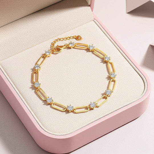 Gold Paperclip Link Bracelet | Moissanite | Prm9142 - Bracelets | Singapore Jewellery, Wedding Rings &amp; Gifts | Same Day Delivery | Tiara.com.sg