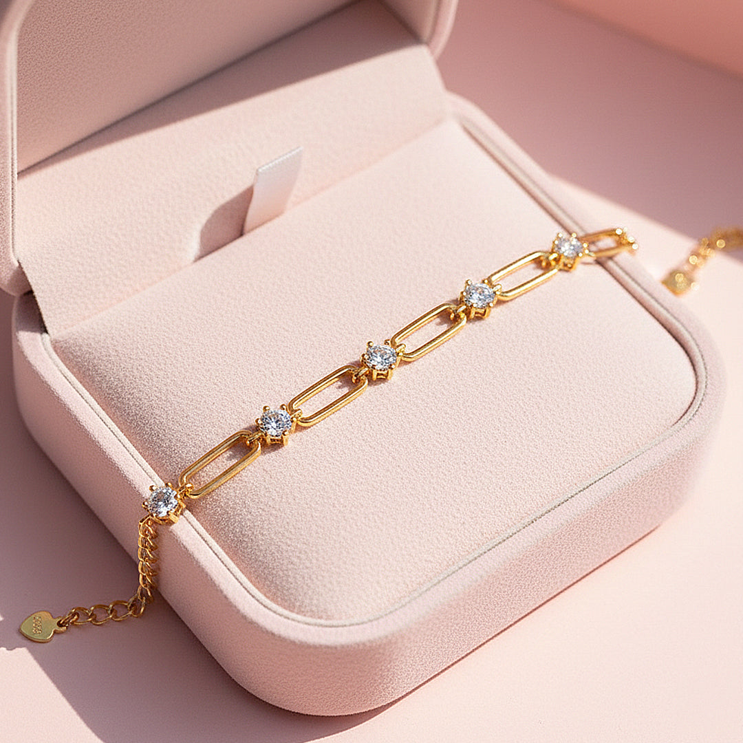 Gold Paperclip Link Bracelet | Moissanite | Prm9142 - Bracelets | Singapore Jewellery, Wedding Rings &amp; Gifts | Same Day Delivery | Tiara.com.sg