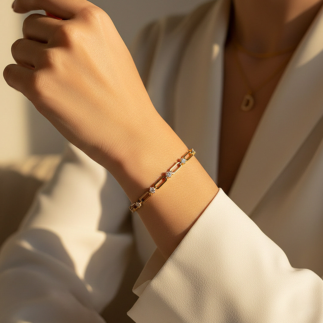 Gold Paperclip Link Bracelet | Moissanite | Prm9142 - Bracelets | Singapore Jewellery, Wedding Rings &amp; Gifts | Same Day Delivery | Tiara.com.sg