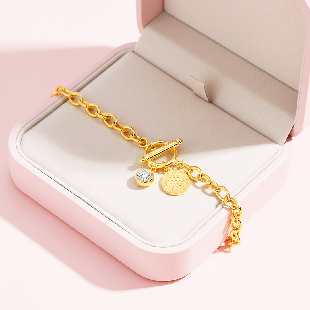 Gold Coin Toggle Link Bracelet | Moissanite | Prm9143 - Bracelets | Singapore Jewellery, Wedding Rings &amp; Gifts | Same Day Delivery | Tiara.com.sg