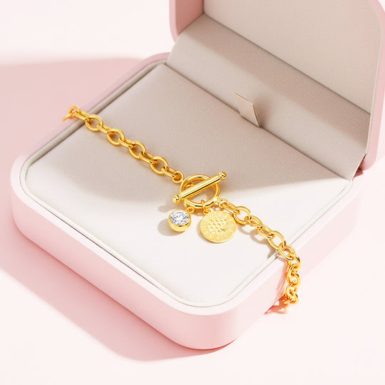 Gold Coin Toggle Link Bracelet | Moissanite | Prm9143 - Bracelets | Singapore Jewellery, Wedding Rings &amp; Gifts | Same Day Delivery | Tiara.com.sg