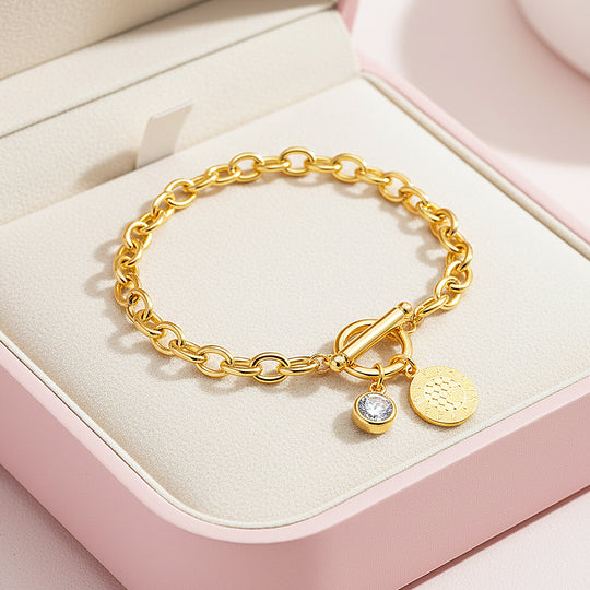 Gold Coin Toggle Link Bracelet | Moissanite | Prm9143 - Bracelets | Singapore Jewellery, Wedding Rings &amp; Gifts | Same Day Delivery | Tiara.com.sg