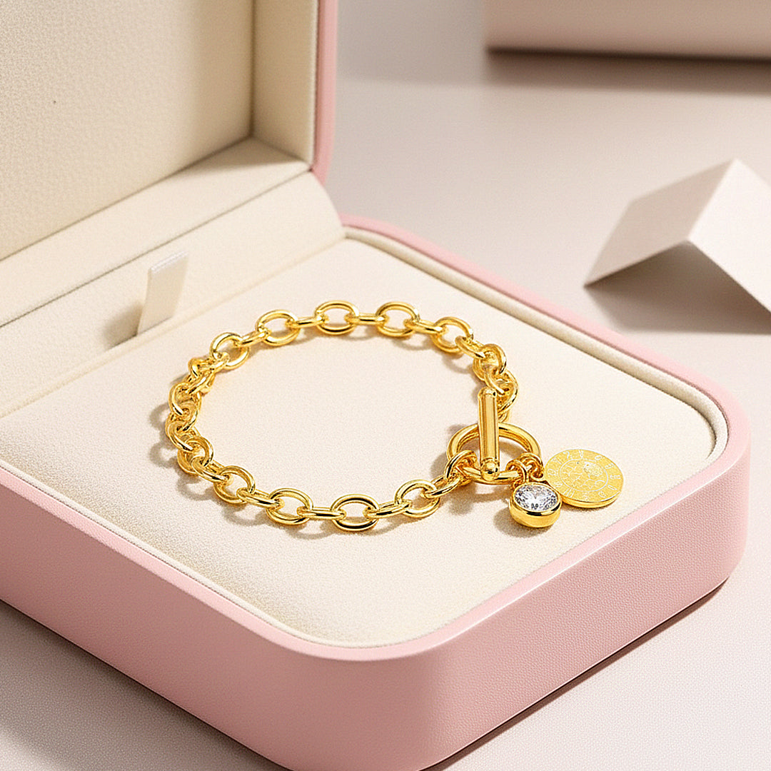Gold Coin Toggle Link Bracelet | Moissanite | Prm9143 - Bracelets | Singapore Jewellery, Wedding Rings &amp; Gifts | Same Day Delivery | Tiara.com.sg