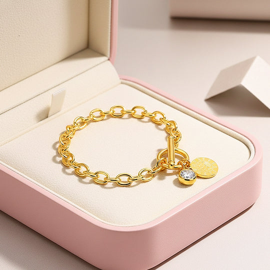 Gold Coin Toggle Link Bracelet | Moissanite | Prm9143 - Bracelets | Singapore Jewellery, Wedding Rings &amp; Gifts | Same Day Delivery | Tiara.com.sg