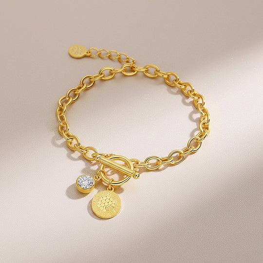 Gold Coin Toggle Link Bracelet | Moissanite | Prm9143 - Bracelets | Singapore Jewellery, Wedding Rings &amp; Gifts | Same Day Delivery | Tiara.com.sg