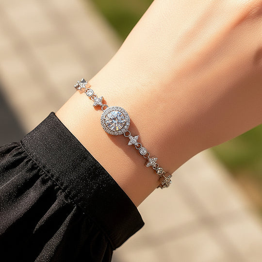 Round Halo Slider Bracelet | Moissanite | Prm9149 - Bracelets | Singapore Jewellery, Wedding Rings &amp; Gifts | Same Day Delivery | Tiara.com.sg