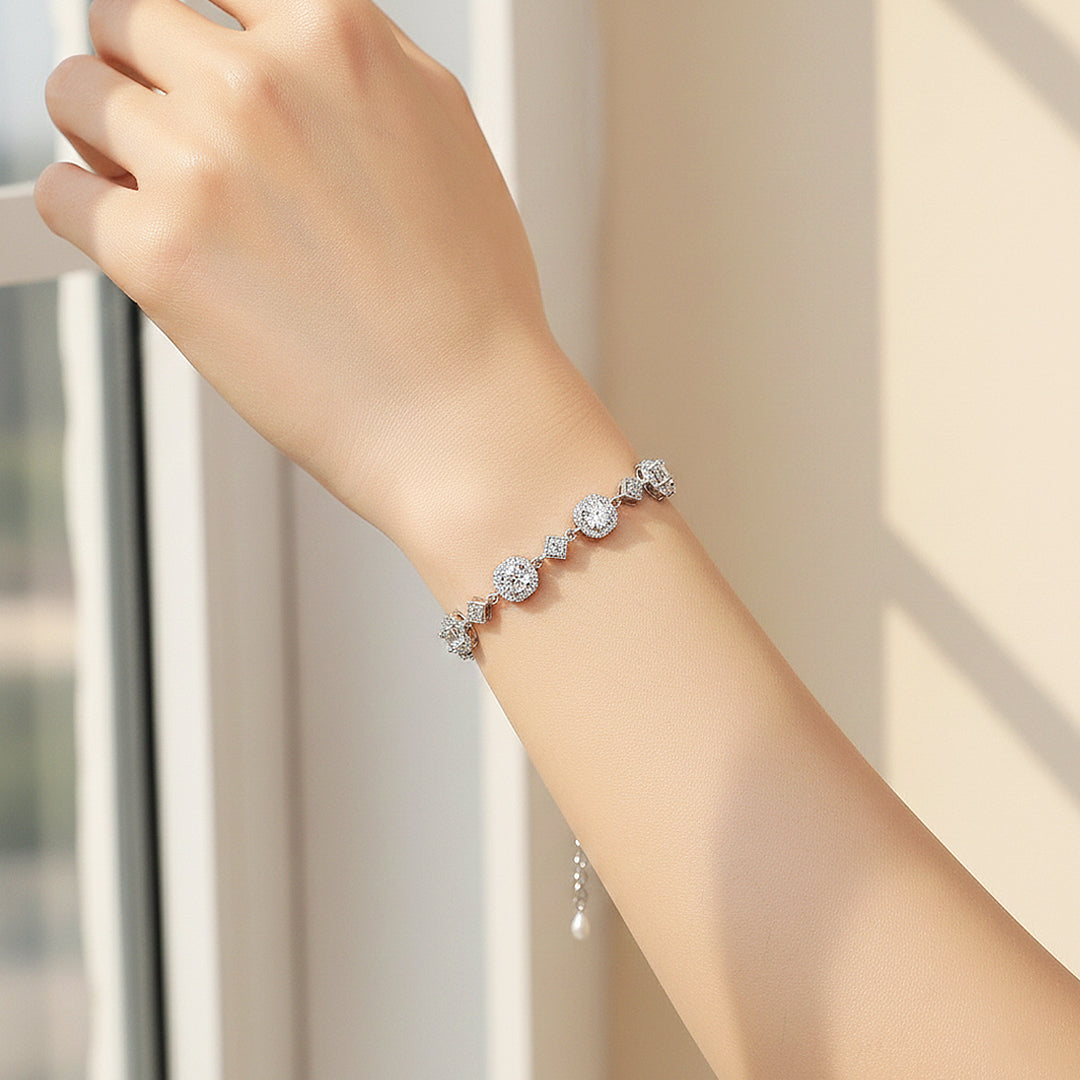 Cushion Halo Station Bracelet | Moissanite | Prm9150 - Bracelets | Singapore Jewellery, Wedding Rings & Gifts | Same Day Delivery | Tiara.com.sg